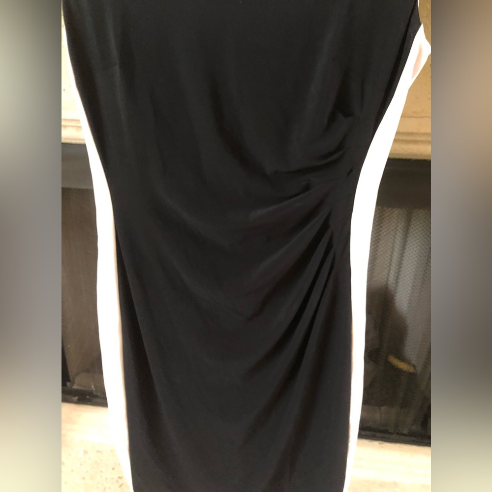 🖤CHAPS Sleeveless Colorblock Black & Off White Ruched Sheath Career Dress - Picture 6 of 14